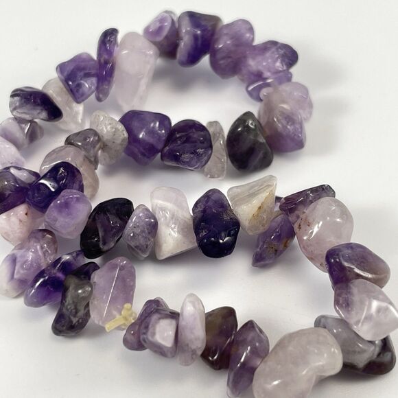 Purple Amethyst Chip Beaded Stretch Bracelet Boho Cute Statement 7" - Picture 4 of 5